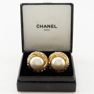 CHANEL Earring vintage gold Plated Gold/Fake pearl/Rhinestone 27.2g Women